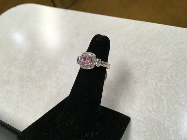 Pink CZ princess stone ring size 9