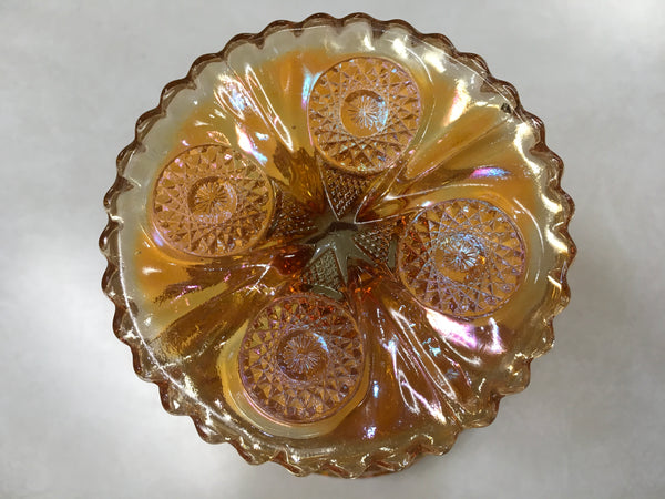 Marigold Carnical Glass Compote sawtooth rim Preowned