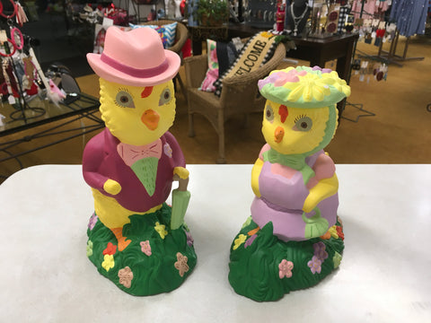 Mr and Mrs Duck couple dressed for Easter Dinner ceramic