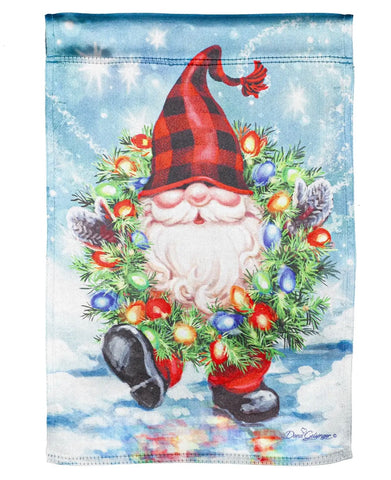 Gnome with a Christmas Wreath Garden Lustre Flag