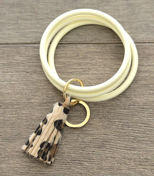 Ivory Leopard Tassel Bangle Keychain