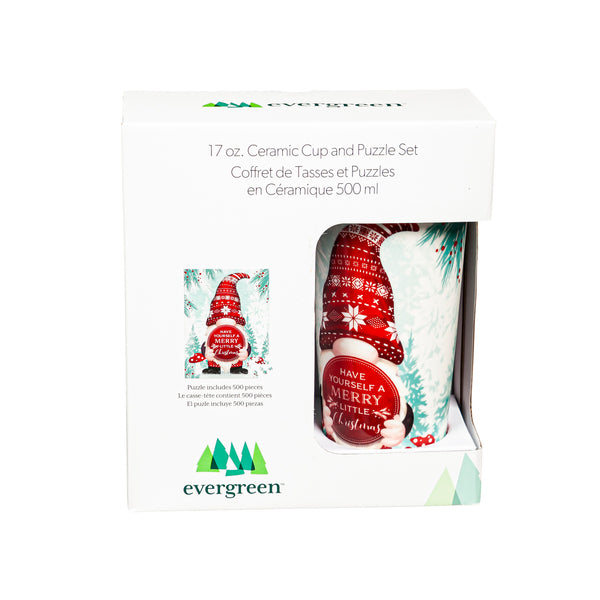 Christmas Gnome 17 OZ Ceramic Cup and Puzzle Gift Set