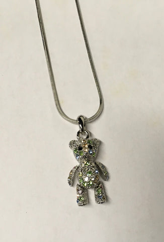 Multi rhinestone teddy bear necklace