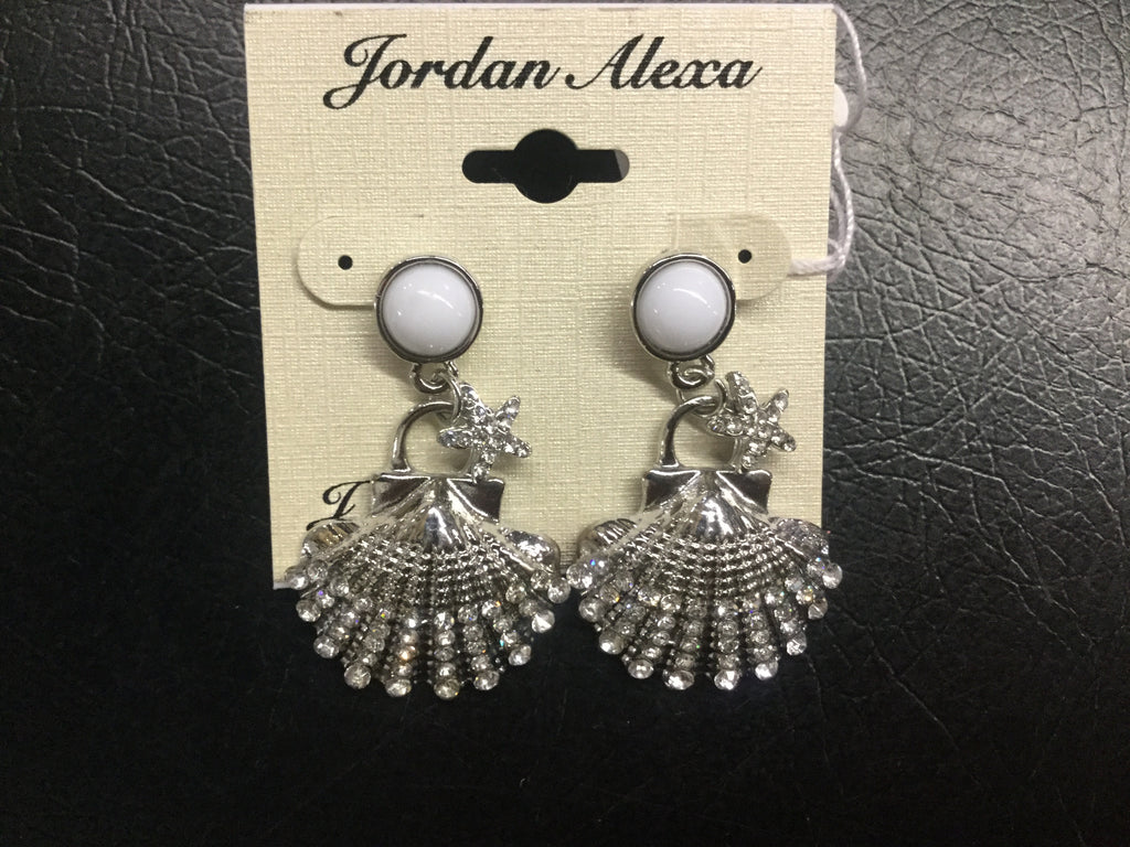 Earrings silver sea shells accented with rhinestones