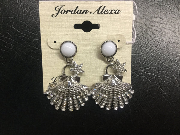 Silver Seashell pearl Star rhinestone accent Earrings