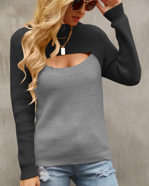 Dark gray Two Tone Cutout Sweater