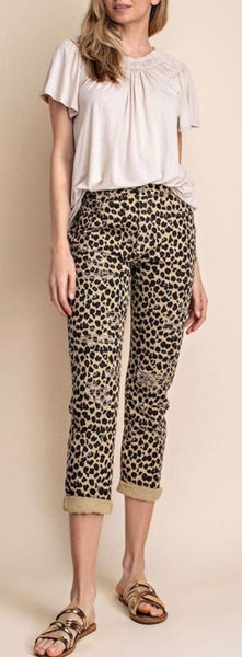 Mittoshop Leopard distressed boyfriend jean