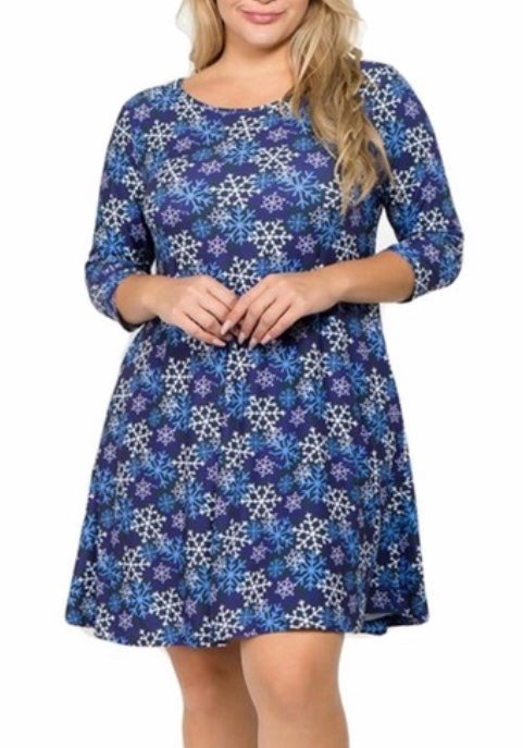 Blue with Navy white snowflake dress
