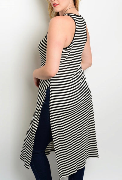 Black white stripe side split tank Plus