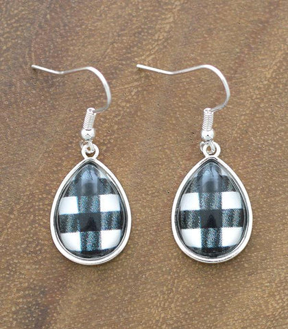 White Buffalo Plaid Teardrop Earrings