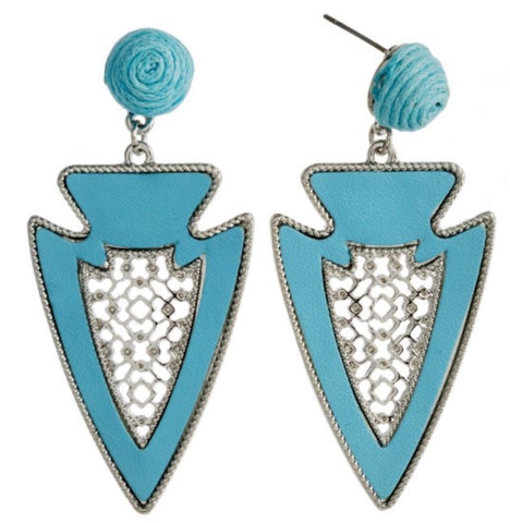 Turquoise leather arrowhead shape earring
