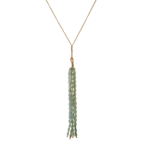 mint green faceted bead tassel pendant