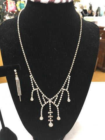 Rhinestone designer style drop necklace earring set CLEARANCE