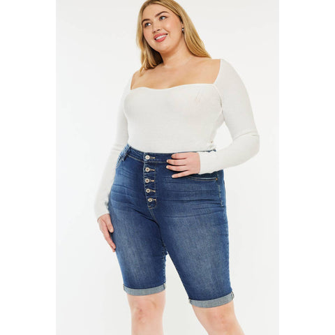 KanCan button front denim jean short Plus