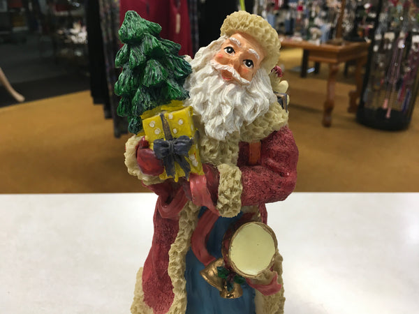 Santa with bag and tree figurine preowned