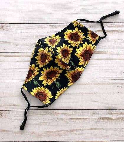 Sunflower black Print Reusable Face Mask