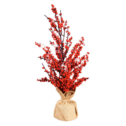 Red Berry Tree with Burlap Pot Table Decor