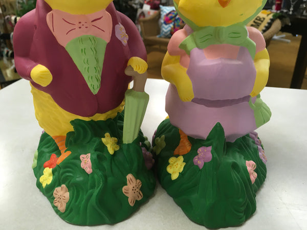 Mr and Mrs Duck couple dressed for Easter Dinner ceramic