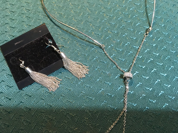 Silver collar tassel necklace set
