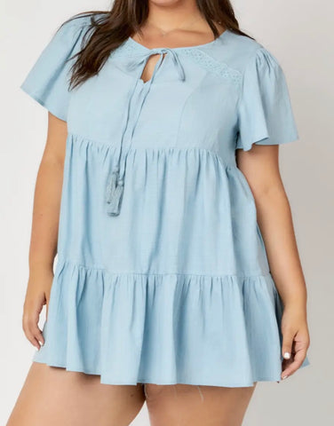 Blue tier with tie neck top Plus