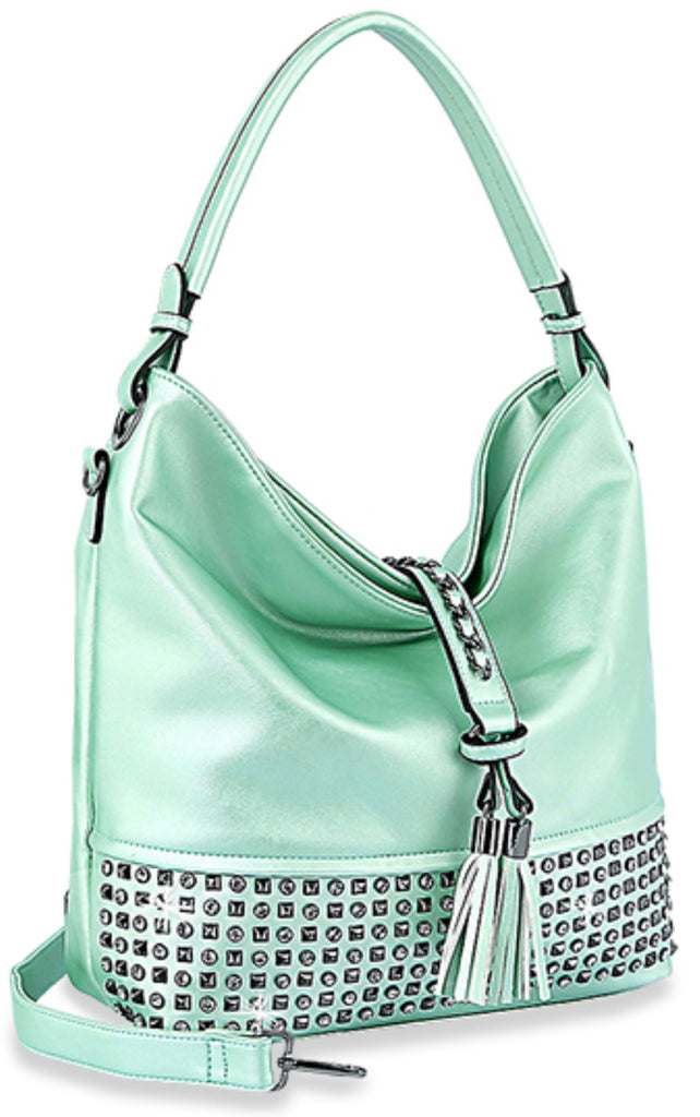 Mint Studded Large Hobo Handbag