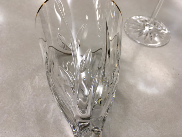 Champagne Wine crystal leaf design stem gold rim glasses 2