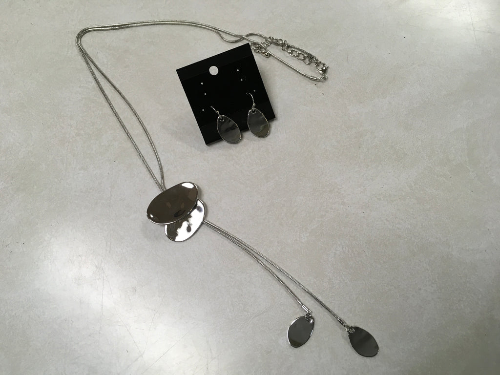 Silver double disk slide Necklace and earring