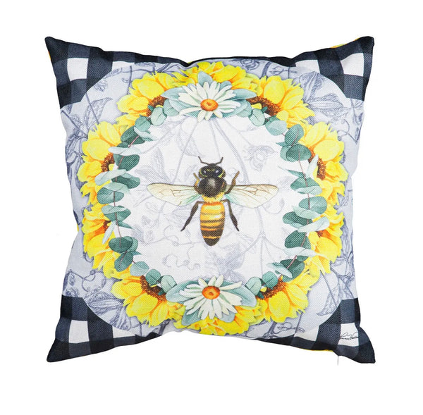 Honey Bee and Flowers Pillow Cover