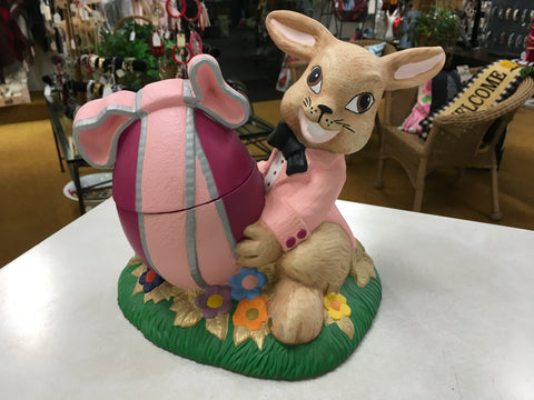 Vintage Bunny Rabbit with pink egg trinket candy holder