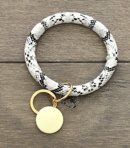 White Animal Print Bangle Keychain