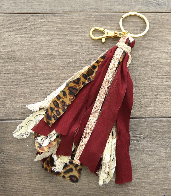 Burgundy Leopard Lace Tassel Keychain