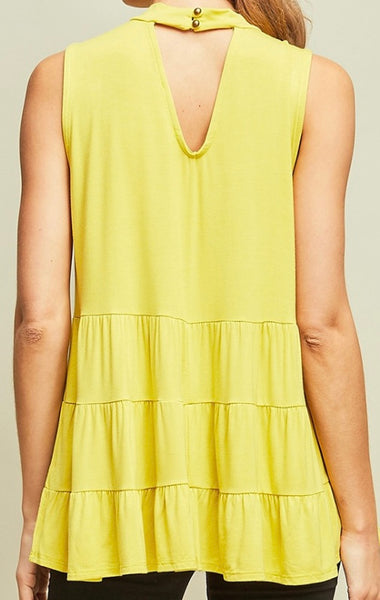 Citron mock neck sleeveless top