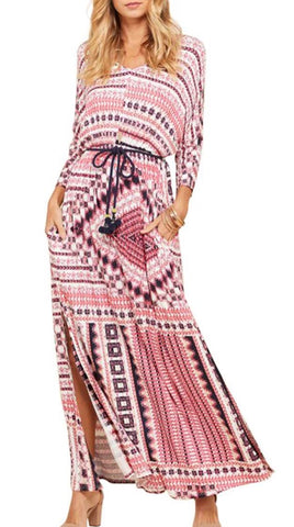 Mauve boho elastic waist maxi dress