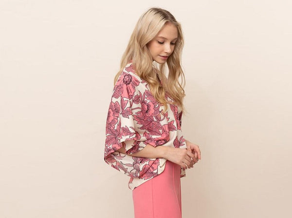 Fuchsia floral button down top