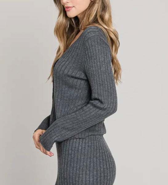 Charcoal Gray Long Sleeve Button up Cardigan