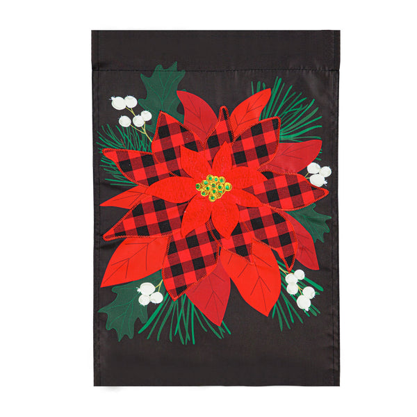 Buffalo Check Poinsettia Garden Applique Flag