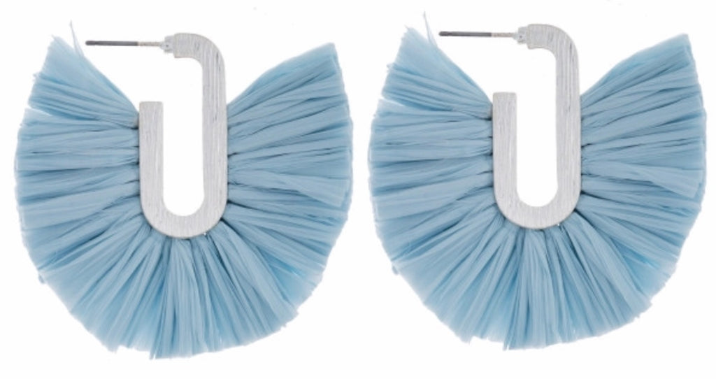 Blue raffia tassel earrings