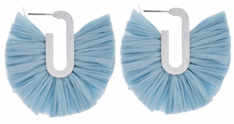Blue raffia tassel earrings