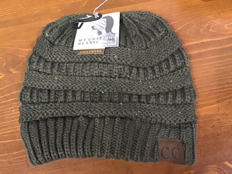 New Olive sequin CC beanie messy bun