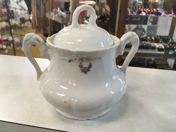 Vintage Red rose gold decorative design sugar bowl with lid