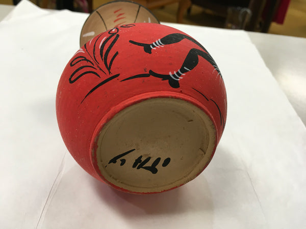 Red clay hand-painted pitcher vase Vintage preowned