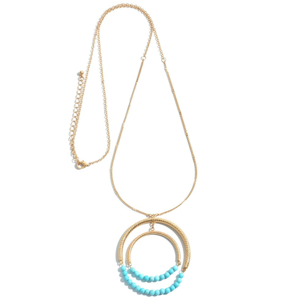 Turquoise Beaded Double Circle Pendant necklace