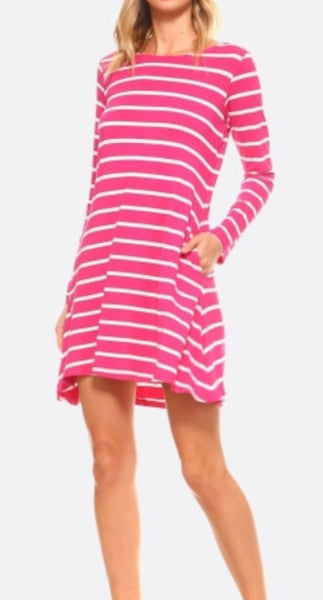 Fuchsia white stripe dress