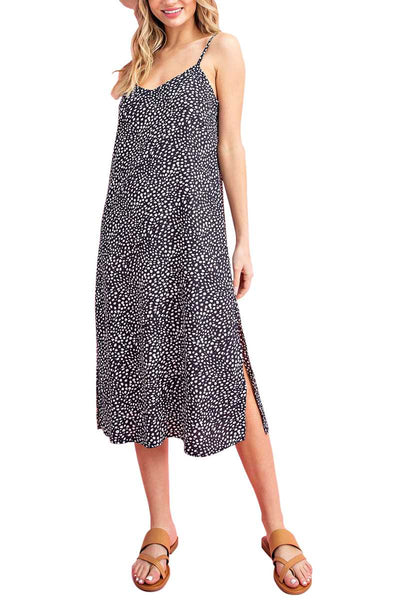 Navy Animal Print Cami Style Midi Dress
