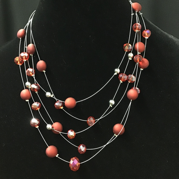 Red beaded 5 strand necklace