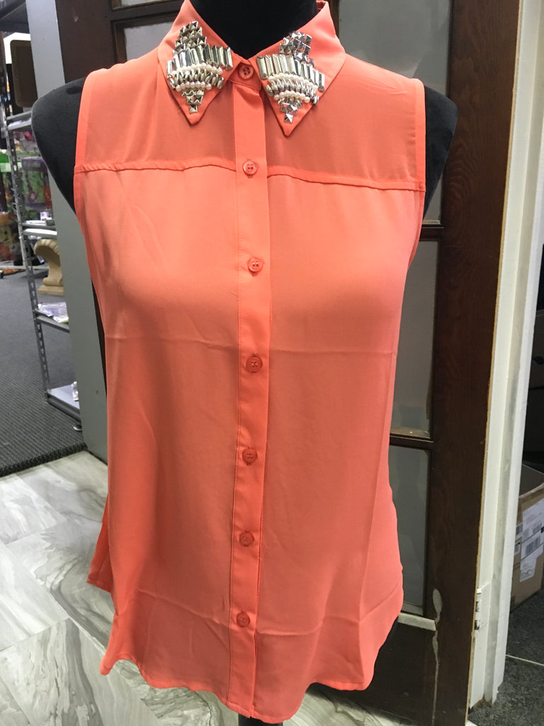Coral studded Sleeveless chiffon shirt