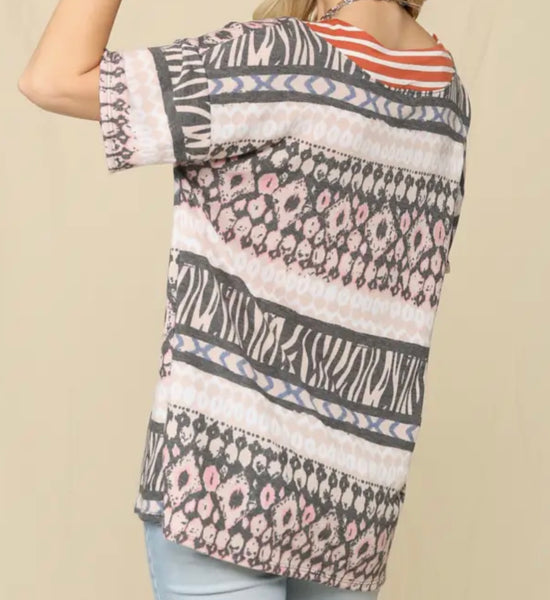 Rust Animal Print V-neck Top