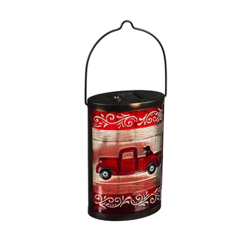 Red Truck with Dog Hand painted Solar Lantern