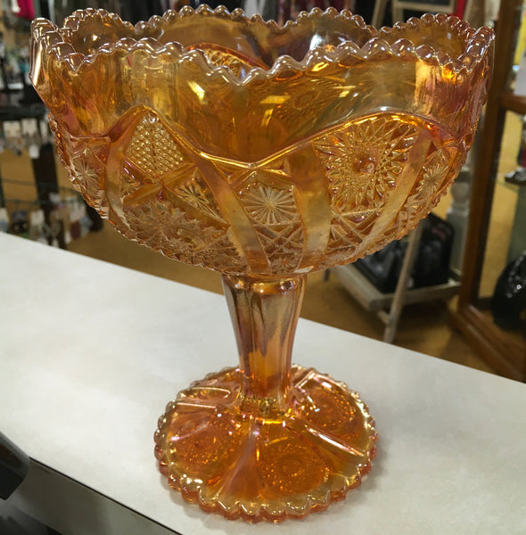 Marigold Carnical Glass Compote sawtooth rim Preowned