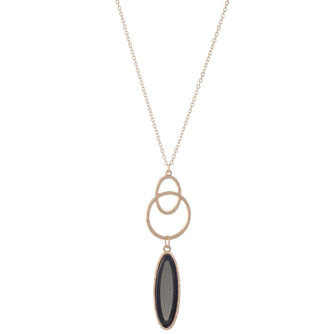 Black Semi Precious Link Pendant Necklace